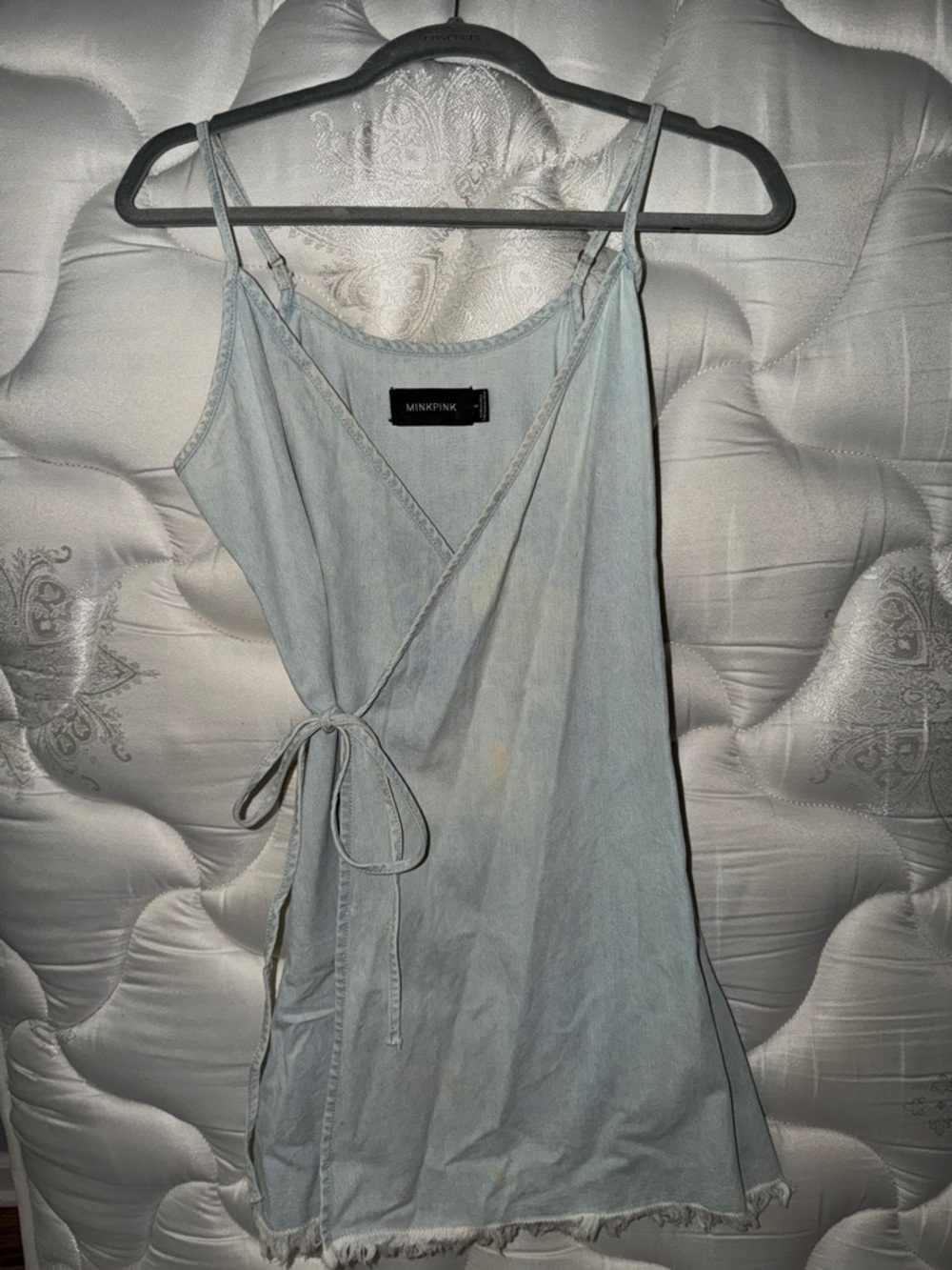MINKPINK Light Blue Denim-Style Wrap Dress